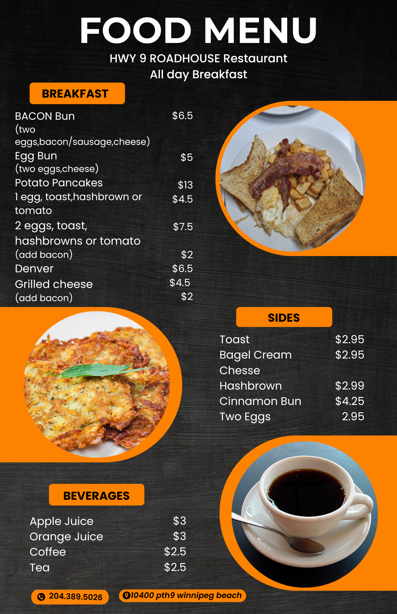 Hwy 9 Roadhouse - Food menu